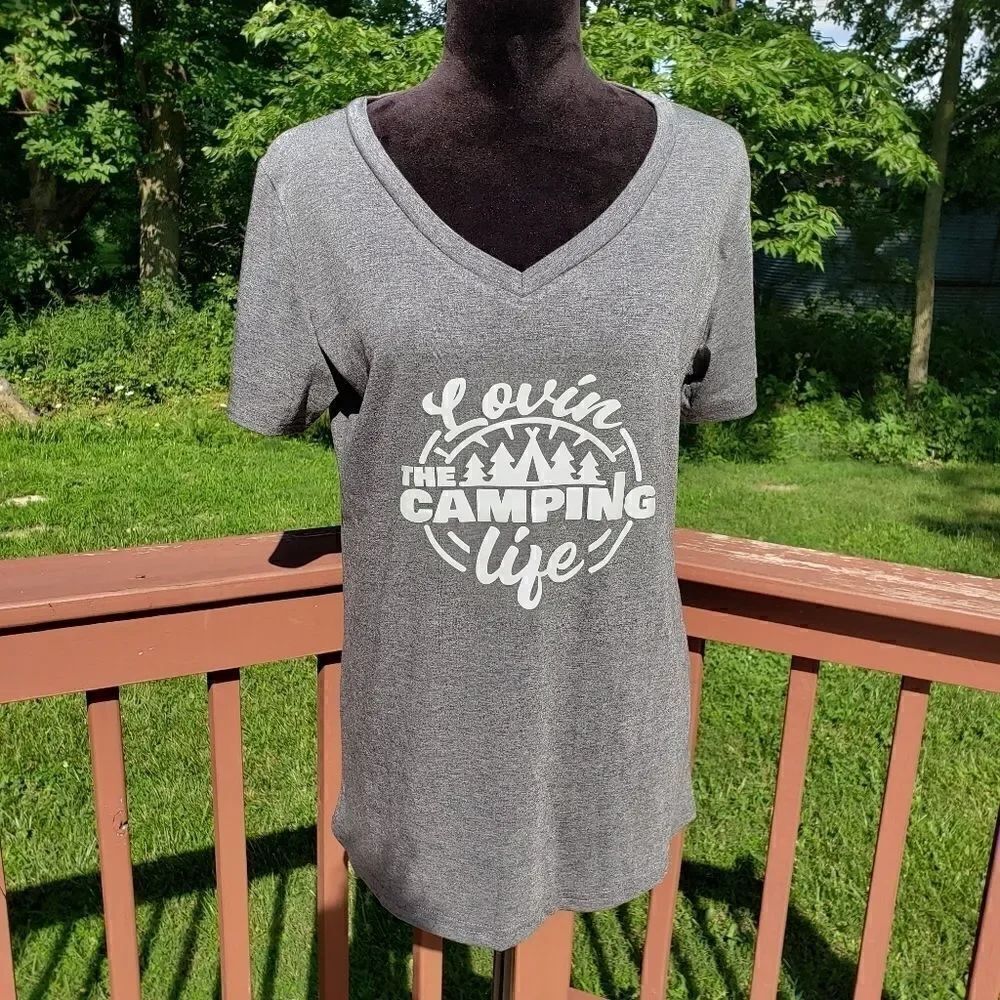 Custom Shirt Handmade Ladies Short Sleeve "Loving the Camping Life " Tshirt